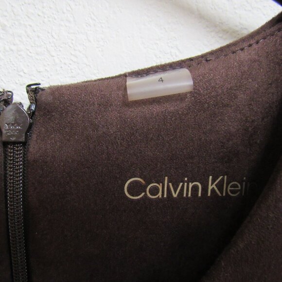 Calvin Klein Brown Faux Suede Knee Length Crew Neck Zip O-Ring Dress Size 4 - Picture 3 of 6